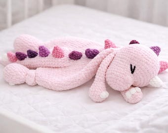 Marshmallow Dino Lovey – groot handgemaakt knuffeldoekje
