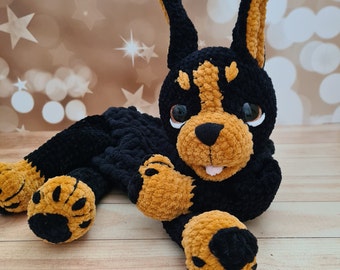 Crochet doberman dog pajama bag, Stuffed big doberman dog toy, Kid room decor, 2 in 1 crochet toy and pajama holder