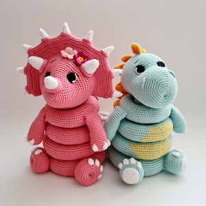 Crochet Dino Stacking Toy Set: Handmade Triceratops & Stegosaurus