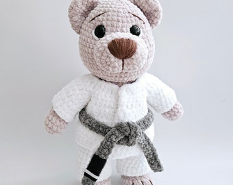 Handmade Crochet Jiu Jitsu Plush Bear Toy - Bear with Customizable Jiu Jitsu Outfit and Belts