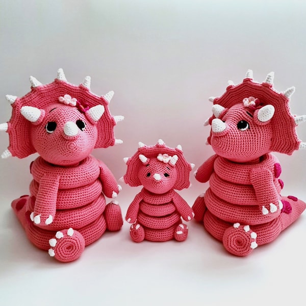 Crochet Triceratops Dinosaur Stacking Toy - Handmade Dino Stackable Toy - Unique Kids Gift - Nursery Decor - Parent and Kid Set
