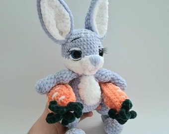 Superzacht pluche konijn met wortel – paascadeau, handgemaakt amigurumi-speelgoed