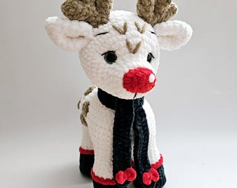 Handmade Crochet Plush Rudolph the Reindeer amigurumi toy, Festive Christmas Decor