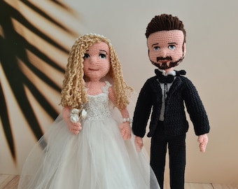 Crochet personalized bride and groom portrait custom doll, Look a like stuffed doll, Special wedding memory gift idea