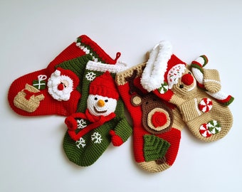 Christmas crochet stocking, Santa stocking, Reindeer stocking, Snowman stocking, Gingerbread stocking, New year gift, 2023 Christmas decor