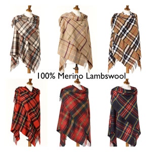 100% Merino Wool Royal Stewart Tartan Shawl Poncho,Black Watch Tartan Shawl Throw,Black Stewart Tartan Throw, Bronte by Moon Made in England