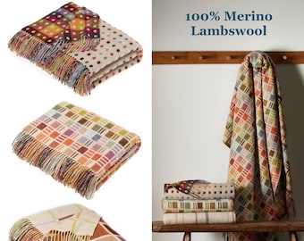 100% Merino Lambswool Throw Blanket,Woollen Throw Blanket,Wool Throw Blanket,Bronte By Moon Made in UK,Beige,Ivory,Grey,Orange,Multi spot...