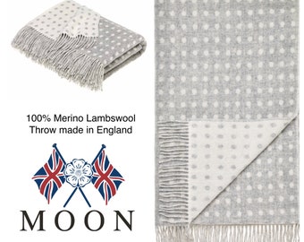 Grey Merino Lambswool Throw Blanket: Bronte By Moon, Made in England