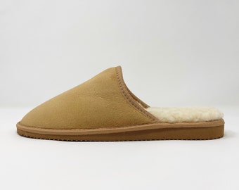 Mens's Sheepskin Slippers, Leather slippers, Beige Sheepskin slippers Handcrafted 100% Sheepskin Wool with genuine suede,  Variant colours