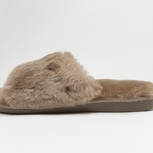 Women's Sheepskin Sliders, leather slippers,Taupe Sheepskin slippers Handcrafted 100%Sheepskin Wool with genuine suede,Variant colours