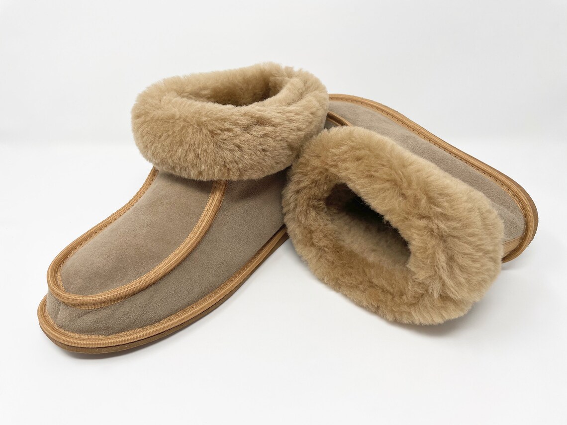 Women's Sheepskin Slippers Leather Slippersbrown Etsy UK