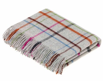 Grey 100% Merino Lambswool Throw Blanket,Multicolour Merino Wool Throw Blanket,Multi spot Merino Wool Throw,Bronte by Moon Made in England