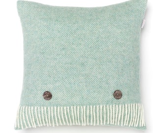 Herringbone Eucalyptus 100%Merino Lambswool Cushion with feather filling,Woollen Cushion,Wool Cushion, Bronte By Moon Made in UK,Auqa,Clover