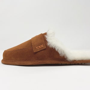 Handcrafted Brown Sheepskin Slippers: Suede Leather Wool Lined