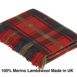 Merino Lambswool Tartan Throw Blanket: Dark Maple, Royal Stewart