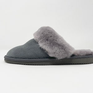 Handcrafted Grey Sheepskin Slippers: Suede Leather Wool Insole
