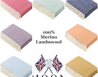 Merinolamswollen plaid met visgraatmotief - Bronte By Moon, Made in UK