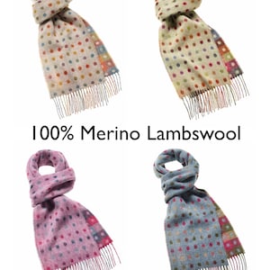 100% Multicolour Merino Wool Scarf, MultiSpot Collection – Bronte by Moon Made in England,Merino Wool Shawl,Merino Wool Throw Blanket