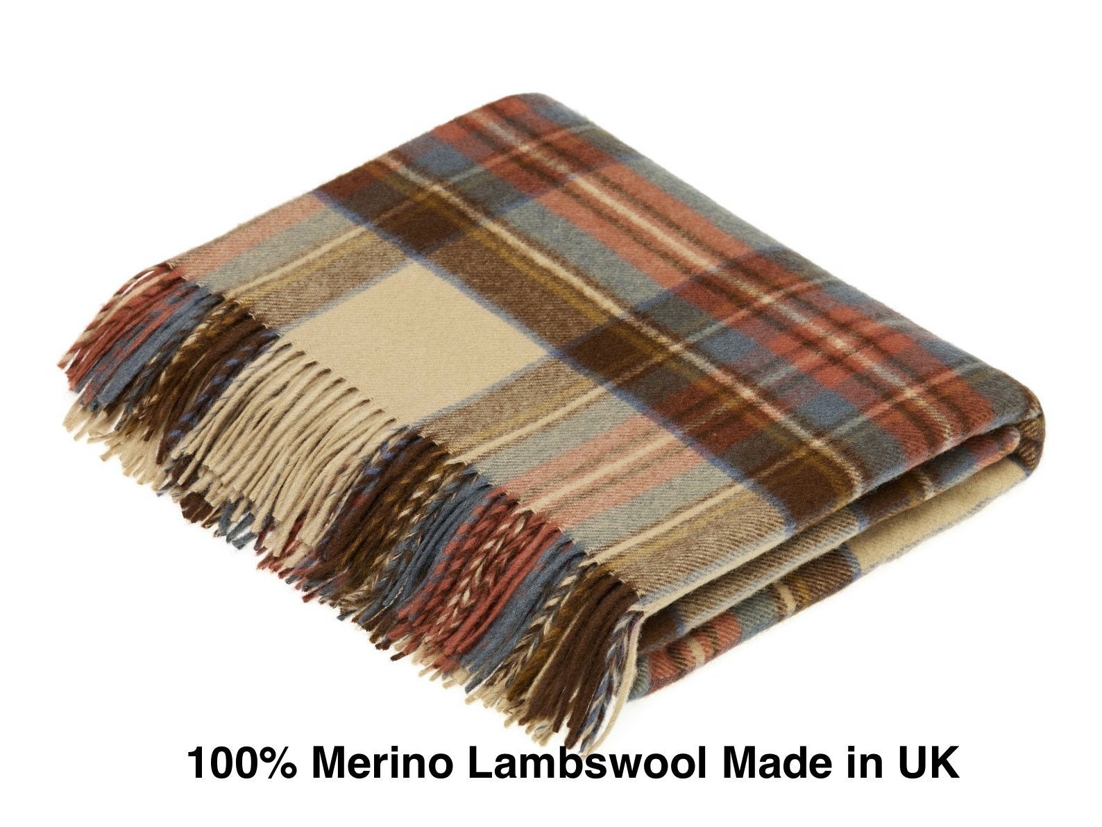 Merino Lambswool Tartan Throw Blanket: Bronte by Moon, UK Made