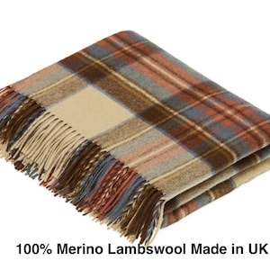 Merino Lambswool Tartan Throw Blanket: Bronte by Moon, UK Made