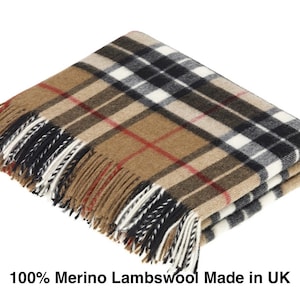 Camel Thompson Tartan Lambswool Throw Blanket - Bronte By Moon UK