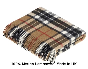 Camel Thompson deken met Schotse ruit en lamswol - Bronte By Moon