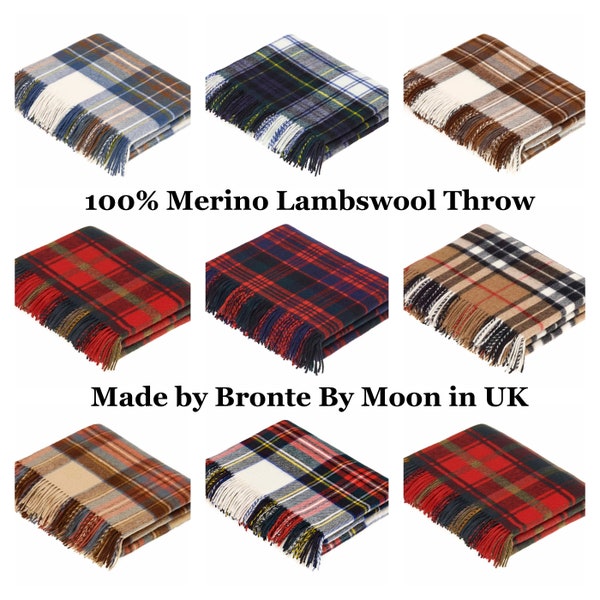 Scottish Tartan 100% Merino Wool Throw,Royal Stewart Throw,Dark Maple Throw,Dress Gordon,Camel Thompson,Macdonald, Bronte By Moon in UK