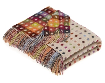 100% Merino Lambswool Throw Blanket,Multicolour Merino Wool Throw,Multi spot Merino Wool Throw,Wool Blanket,,Bronte By Moon Made in England