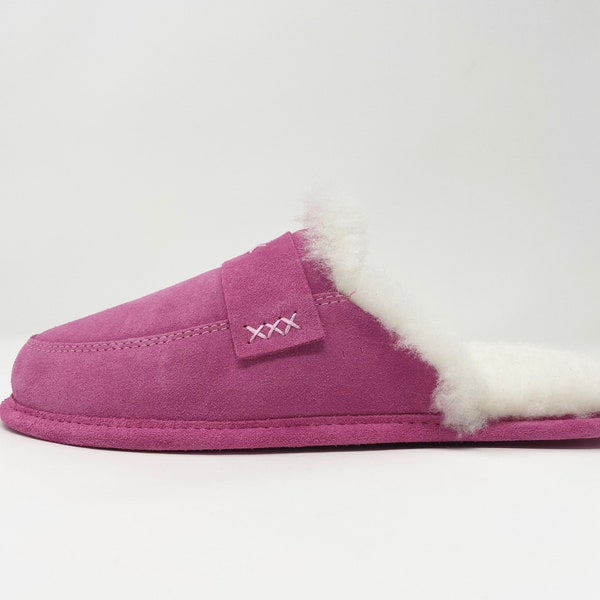 Women's Sheepskin Slippers, Leather slippers, Pink Sheepskin Slippers Handcrafted 100% Sheepskin Wool with genuine suede,Variant colours