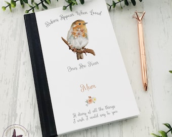 Personalised Letters To Heaven Notebook, Remembrance Robin, Memorial Gift, Bereavement Gift, Condolences Journal
