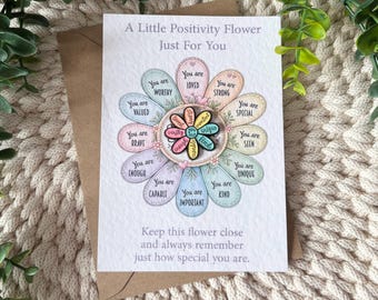Positive Affirmation Flower Enamel Pin Badge, Pocket Hug, Thinking Of You Gift,  Encouragement Gift