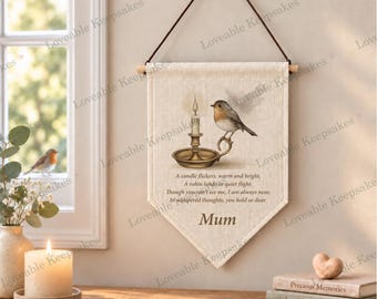 Personalised Robin Remembrance Pennant, Angel Wings Memorial Gift, In Loving Memory Wall Hanging