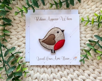 Broche y tarjeta de recuerdo de petirrojo - Insignia de fieltro de pájaro - Tarjeta de condolencia - Pensando en ti