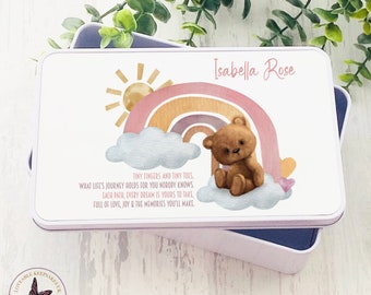 Brown Teddy Bear Alphabet name Personalised square biscuit tin Brown Teddy Bear Alphabet name Personalised square biscuit tin
