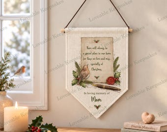 Personalised Christmas Robin Remembrance Pennant, Memorial Wall Hanging, In Loving Memory Gift