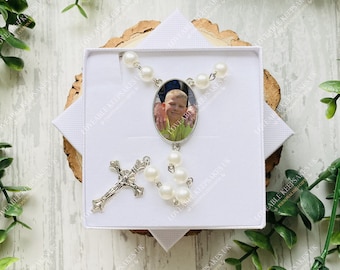 Rosary Beads Photo Necklace, Holy Communion Gift, Catholic Rosary Beads, Memorial Gift, Photo Keepsake, Baptism Gifts