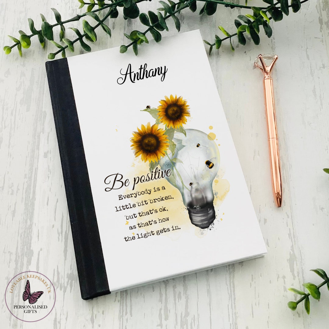 Postive Notebook Personalised Positive Notebook, Sunflower Bee Lightbulb, Sayings Gifts ...