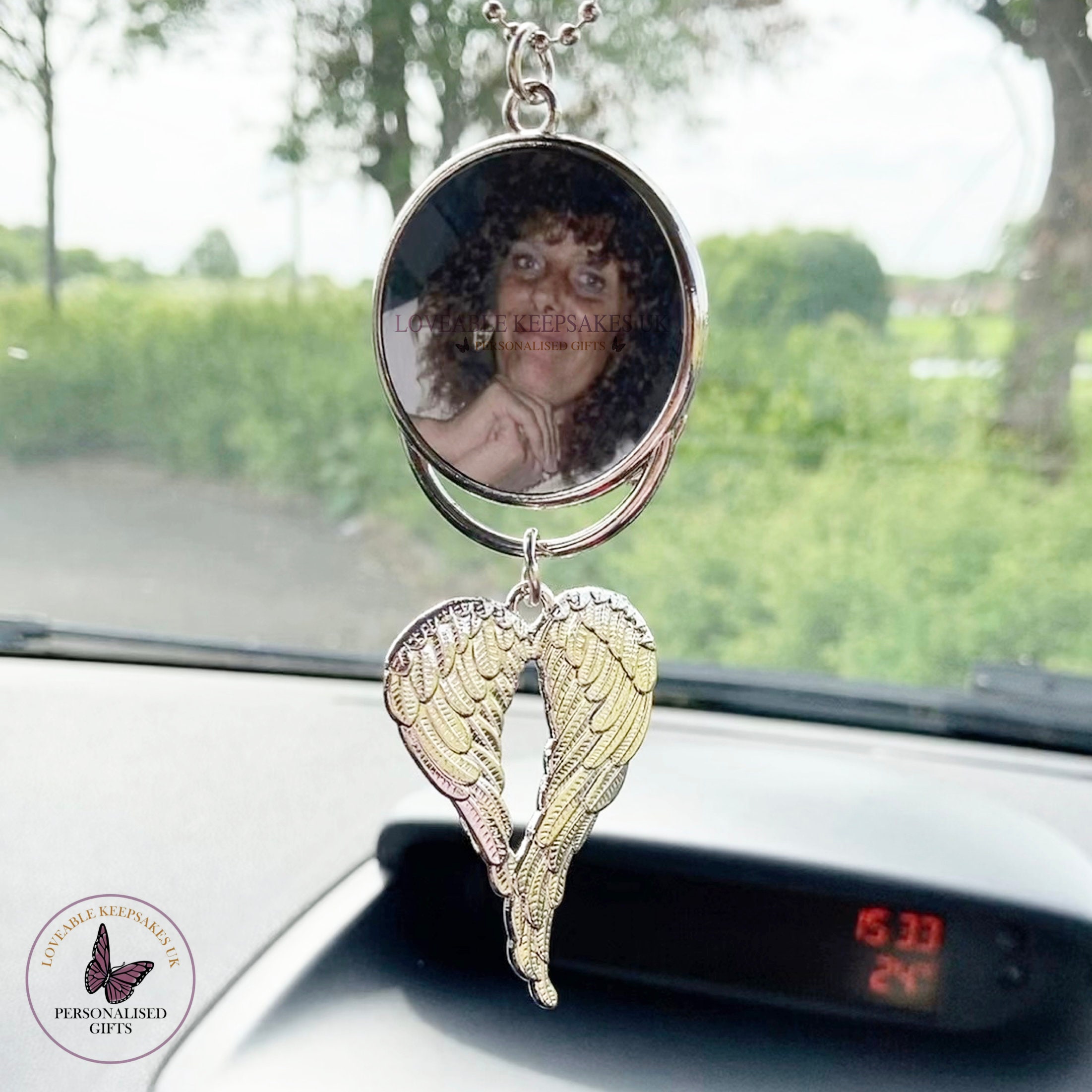 Libloop Car Auto Rearview Mirror Hanging Ornament Beautiful Photo Frame Locket Photo Frame Metal for Car Mirror Round 