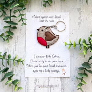 Handmade Felt Robin Keychain Pocket Hug, Remembrance Gift & Card, Keepsakes Bereavement Gifts