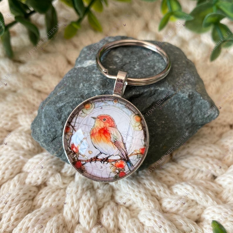Robin poem card with ribbon bow and silver-tone keyring, comforting keepsake for bereavement