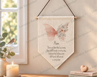 Personalised Butterfly Remembrance Pennant, Memorial Wall Hanging, Sympathy Gift, In Loving Memory
