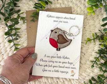 Handmade Felt Robin Keychain Pocket Hug, Remembrance Gift & Card, Keepsakes Bereavement Gifts, Keyring Charm