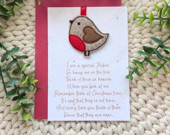Remembrance Christmas Robin & Card, Felt Robin Tree Decoration, Memorial Keepsake, Remembering Loved Ones