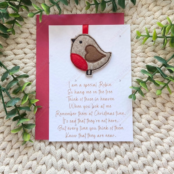 Remembrance Christmas Robin & Card, Felt Robin Tree Decoration, Memorial Keepsake, Remembering Loved Ones