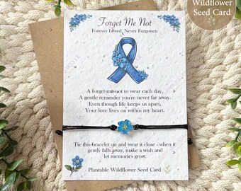 Forget Me Not Wish Bracelet on Wildflower Seed Card – Plantable Memory Keepsake