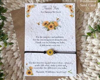 Sunflower Wish Bracelet on Plantable Seed Card – Thank You Teacher Gift, Helping Me Grow