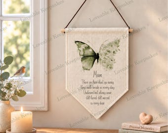 Personalised Butterfly Remembrance Pennant, Memorial Wall Hanging, Sympathy Gift, In Loving Memory