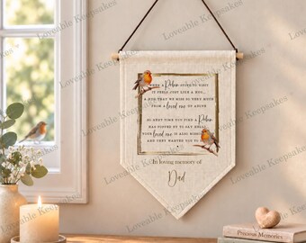 Personalised Robin Remembrance Pennant, Memorial Wall Hanging, In Loving Memory Gift