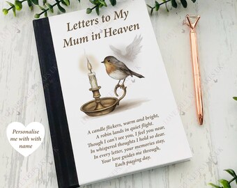 Personalised Letters to Heaven Notebook, Robin Remembrance Gift, Grief Journal, Memorial Keepsake, Loss of Mum Dad Loved One