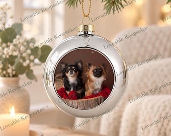 Personalised Photo Christmas Bauble, Silver Tree Decoration, Custom Keepsake Gift